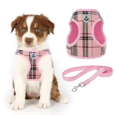 Soft Mesh Plaid Puppy Harness - Small Dog Harness and Leash Set, Adjustable & Comfortable Padded Reflective Vest for Puppies and Small Breeds Dogs Walking