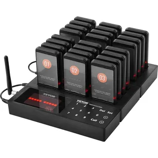Vevor Restaurant-Pager-System, Kabelloses Warteschlangensignal mit 400 m Reichweite, Piepser zur Rufannahme von Gästen mit Vibration und Blinken, 24, Pager für Imbisswagen, Kirche,