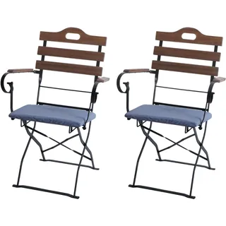 MCW 2er-Set Biergartenstuhl J40 Gastronomie-Qualität Hellbraun Polster Blau