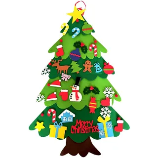 LUOHONG Filz-Weihnachtsbaum für Kinder, 32 abnehmbare Ornamente, Neujahrs-Weihnachtsgeschenke für Kinder, Weihnachtsdekoration für Türwände