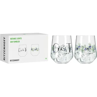 Ritzenhoff & Breker RITZENHOFF 3891001 Gin-Glas 700 ml - 2er-Set - Serie Botanic Lights - 2 Tumbler mit Motiv und Spruch - Made in Germany, Schwarz, Lila, Grün