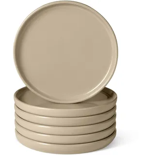 Amazon Basics Glasierte Steingut-Salatteller, 6-Teiliges Set, Mikrowellen- und Spülmaschinenfest, 21,1cm, Leinengrau