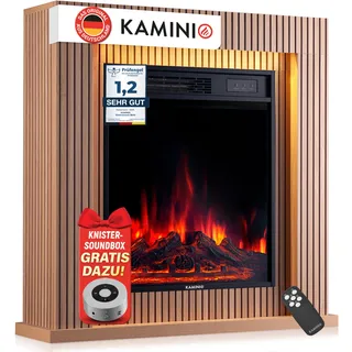 KAMINIO® Matti MODERN 32 Paneel Elektrokamin mit Heizung [Standkamin] | elektrischer Kamin, freistehend mit Kaminsims, 3D-Kaminfeuer in 5 Stufen, LED-Ambientelicht, Timer, Thermostat, Fernbedienung