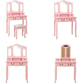 vidaXL Schminktisch Set mit Hocker Rosa 80×69×141 cm Paulowniaholz - Schminktisch - Schminktische - Schminktisch-Set - Schminktisch-Sets - Rosa