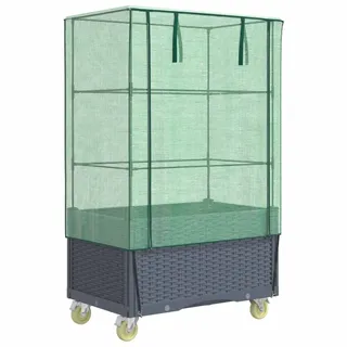 Hochbeet mit Aufsatz und Rollen Rattan-Optik 80x50x182 cm - Grau