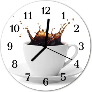 Glasuhr Wanduhr Küchenuhr Echt-Glas 30fi cm Kaffee weiß - Weiß