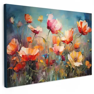 MuchoWow Leinwandbild Blumen - Aquarell - Kunst - Botanisch - Natur XXL 150x100 cm , Orange , Textil , Kiefer , Rechteckig , 150x100 cm , FSC 100% , gerahmt , Bilder & Rahmen, Bilder, Leinwandbilder
