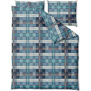 Bettwäsche, Baumwolle, hochwertig 200x220 Madras Blau kariertes Muster - Blau