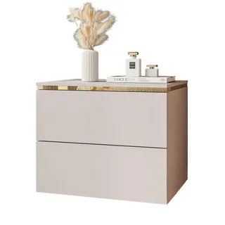 Lookway Nachttisch Aurora II hängender schrank Kaschmir , Holzwerkstoff , Uni , 2 Schubladen , Rechteckig , 50x40x37 cm , Schlafzimmer, Nachtkästchen