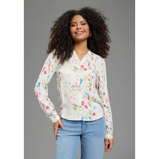 Hemdbluse AJC, Damen, Gr. 44, geblümt, Web, Obermaterial: 100% Viskose, geblümt, figurumspielend, V-Ausschnitt, mit Riegel 1-Knopf-Manschette, Blusen Hemdbluse, aus weich fließender Viskose