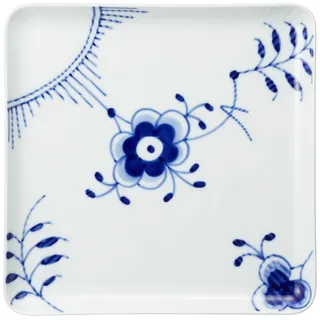 Royal Copenhagen Blue Fluted Mega Blau gerippter Teller aus Porzellan gefertigt, Quadratisch, 20 cm, 1027458, Blau/Weiß