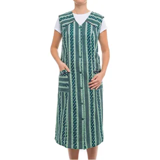 Tobeni Damen Schürzenkittel 100% Baumwolle | Kittelschürze mit Knöpfen | Elegante Feminine Kleiderschürze mit V-Ausschnitt und Taschen für Haushalt, Garten & Pflege | Strapazierfähiger Hauskittel