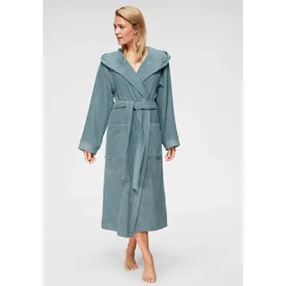 Damenbademantel OTTO HOME "Livia, ideal für Sauna & Spa, Hotelbademantel" Gr. XL, blau, L:125cm, Walkfrottee, Hausmäntel, Damenbademantel, gemusterter Bordüre, langer Bademantel Damen, 100% Baumwolle, XS-2XL