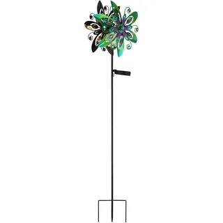 Solarleuchte Garten Außen Solarlampe Kugel Erdspieß Windrad Solar 36577 - Silber