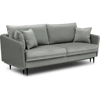 Selsey 3-Sitzer Schlafsofa Schlafcouch Volio Bettkasten grau hydrophober Samt mit schwarzen Beinen - Grau