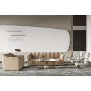 Sofagarnitur 3+1 Sitzer Wohnlandschaft Relax Samt Sitz Design Couch Lounge Neu - Beige
