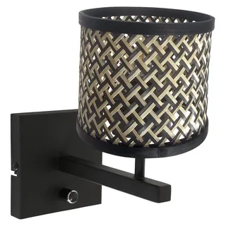 Steinhauer - wandleuchte - Stang - schwarz - bambus metall - bettlampe - E27 - 3709ZW - Schwarz