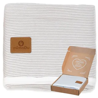 mimaDu - Premium Babydecke 100% Oeko-TEX gekämmte Baumwolle - Baby Baumwolldecke ideal als Kuscheldecke für Junge & Mädchen - Winter Baby Decke extra warm, weich & atmungsaktiv 80x100cm (Grau/Weiß)