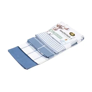 Gözze - Geschirrtuch-Set, 4-teilig, 100% Baumwoll-Jacquard-Stoff, hohe Materialdichte (200 g/m2), 50 x 70 cm Blau