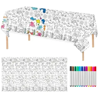 CWPFVQA 1 Stück Ozean-Tischdecke, 12 Stück Bunte Stifte, Zeichenpapiertisch, Marine/Maritim
