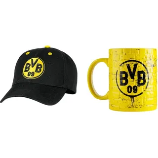 Borussia Dortmund Herren BVB-Kappe (Schwarzgelb) Kappe, Schwarz/gelb, Einheitsgröße EU & BVB-Tasse Gelbe Wand, Gelb, 1 Stück (1er Pack), 0,3l