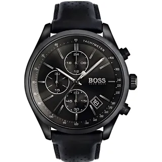 Herrenuhr Hugo Boss Grand Prix 1513474, Echtes Leder, Schwarz - Schwarz