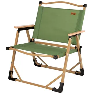 AKTIVE Klappbarer Campingstuhl, Glamping, Grün, Kippschutz, 47x45x62 cm, Tragkraft 110 kg, Polyestergewebe, Stahlrahmen, Holzarmlehnen, Klappstühle (63067)