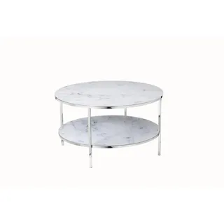 Livetastic Couchtisch , Weiß, Chromfarben , Metall, Glas , Marmoroptik , rund , Rundrohr , 45 cm , Wohnzimmer, Wohnzimmertische, Couchtische, Couchtische rund
