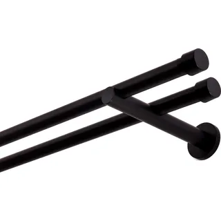 Gardinenstange Schwarz Matt stabile Vorhangstange 19 mm mit Endstück Kappe einfache Montage, Montageort: Wand, 2-läufig, 420 cm - Schwarz