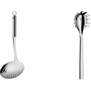 WMF Profi Plus Schaumlöffel Edelstahl 30 cm, Schaumkelle, Cromargan Edelstahl teilmattiert & Nuova Nudellöffel 30 cm, Spaghettilöffel, Nudelkelle, Cromargan Edelstahl poliert, spülmaschinengeeignet