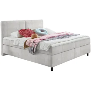 Hom`in Boxspringbett , Hellgrau , Textil , H2 + H3 , Höhe ca. 19 cm , 200x200 cm , gepolstertes Kopfteil, Federkernmatratze, Stoffauswahl, Topper durchgehend, in verschiedenen Größen erhältlich, Matratze in verschiedenen Härtegraden erhältlich, Matratzenauswahl, Topperauswahl, Kopfteilauswahl , Schlafzimmer, Betten, Boxspringbetten