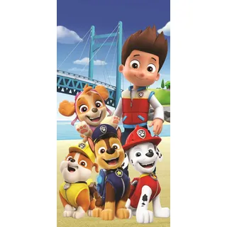 Jerry Fabrics Kinder Handtuch, Strandtuch, Badetuch, Paw Patrol Rubble Chase Marshall Skye Ryder, 70 x 140 cm, 100% Baumwolle