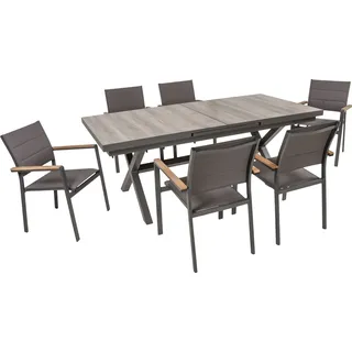 Garden Pleasure Tischgruppe »RANA/DAVINA Set 03«« Set, 7 Stk. tlg. 6 Stühle (stapelbar), 1x Ausziehtisch LxB: 200-260 x100 cm,