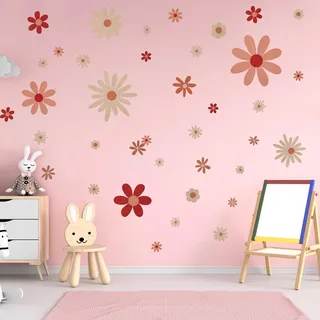 COMNICO 40 Stück Wandtattoo Blumen Gänseblümchen Wandaufkleber Boho-Stil Niedliche Wanddekoration Aufkleber Wandsticker für Schlafzimmer, Klassenzimmer, Wohnzimmer, Wandkunst (4 Blatt)