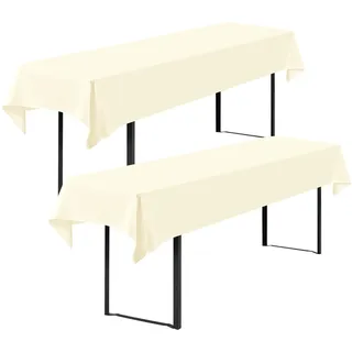 Showgeous 2 Stück Biertisch Tischdecke universal für 50cm u.70cm Biertische Hussen für Biertisch Biertischhussen Biertisch-Husse Bierzeltgarnitur Rechteckige Tischdecken Waschbar 100x250cm(Beige)