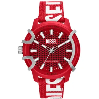 Diesel Herrenuhr , Solarbetriebenes Dreizeigerwerk, 48MM Rotes Rizinusölgehäuse mit einem ProPlanet Textilband, DZ4620