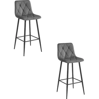 Valora NADO Hocker Dunkelgrauer Samt Schwarze Beine x2 | Paar moderne dunkelgraue Samthocker - Grau