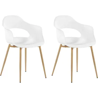 BELIANI Esszimmerstuhl 2er Set Weiß Kunststoff mit Metallgestell Modern Skandinavisch Wohnzimmer Esszimmer Flur Diele Ausstattung Sitzmöbel - Weiß, Braun