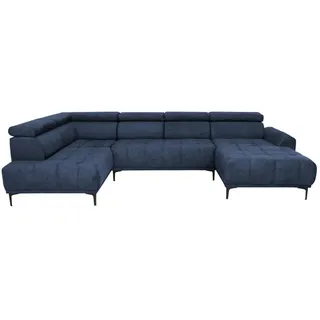 Stylife Wohnlandschaft , Dunkelblau , Metall , Ottomane rechts, U-Form , 340x191 cm , Typenauswahl, Stoffauswahl, seitenverkehrt erhältlich, Hocker erhältlich , Wohnzimmer, Sofas & Couches, Wohnlandschaften, Wohnlandschaften in U-Form