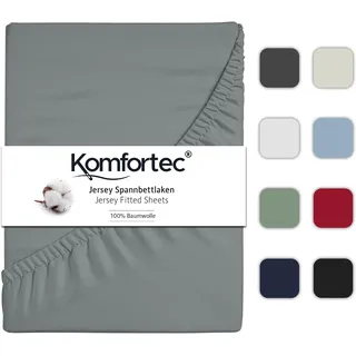 Komfortec Spannbettlaken Jersey 140 x 200 cm grau