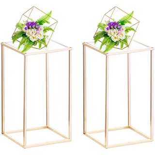 Nuptio Goldene Vasen für Hochzeit Tafelaufsätze mit Acrylplatte 2 Stück 40cm Hohe Blumenständer Metall Vasen Spalte Tafelaufsatz Steht Präsentationsständer für Hochzeiten Geburtstag Party