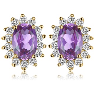 JewelryPalace Prinzessin Diana Kate Middleton 1.1ct Echt Amethyst Ohrstecker Silber 925 Damen,Lila Schmuck Set, Ohrringe Silber Edelstein Mädchen, Ohrstecker Silber mit Stein Frauen Geschenk Vergoldet