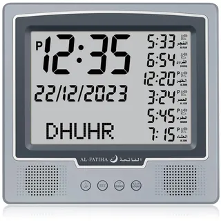 Al salama Azan Wecker Tischuhr, Automatisch Weltweit Digital 8 Azan Gebet Töne, muslimische Gebetsuhr für Home Decor, Ramadan Geschenk (Grau)