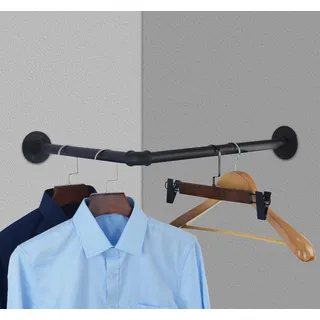 AddGrace Gold Industrielle Rohr Kleiderstange Wandbefestigte Kleiderständer Rechteckige Ecke Kleiderbügel Platzsparend 46cm