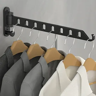 ZUIMENG Wand Kleiderständer Klappbar, 180°Drehbare Kleiderhaken kleiderstange, Wandhaken Hakenleiste Garderobenhaken kleiderlüfter für Balkon Waschküche Badezimmer (Schwarz, 8 Löcher)