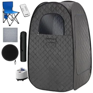 tectake Mobile Dampfsauna Thermaluxe I, inkl. Fernbedienung, Matte, Klappstuhl und Tragetaschen, dunkelgrau/schwarz , Dunkelgrau, Schwarz , Kunststoff , Freiform , 84x145x84 cm , Ce , Freizeit & Co, Wellness & Gesundheit, Sauna