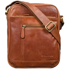 STILORD 'Diego' Vintage Herrentasche Leder Klein Umhängetasche für 9.7 Zoll iPad DIN A5 Schultertasche Cross-Body Bag für Männer Echtes Leder, Farbe:Cognac - braun