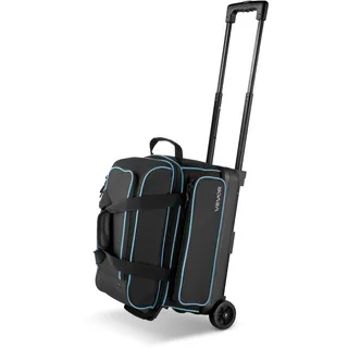 Vevor Bowlingballtasche für 3 Bälle mit Doppelrollen & separatem Fach für Schuhe (bis US-Größe 16) & übergroßer Zubehörtasche, einziehbarer Griff lässt sich auf 105 cm ausziehen Schwarz + Blau