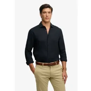 Superdry für Herren. M4011103A Marineblaues Leinenhemd Riviera (S), Lässig, Klassisch, Langarm