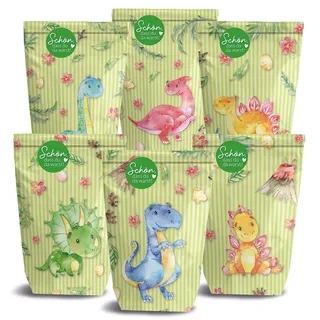 Papierdrachen 12 bedruckte Geschenktüten zum Geburtstag - Thema Dinos - Mitgebsel zum Befüllen und Verschenken - kleines Dankeschön an deine Gäste - Set 14